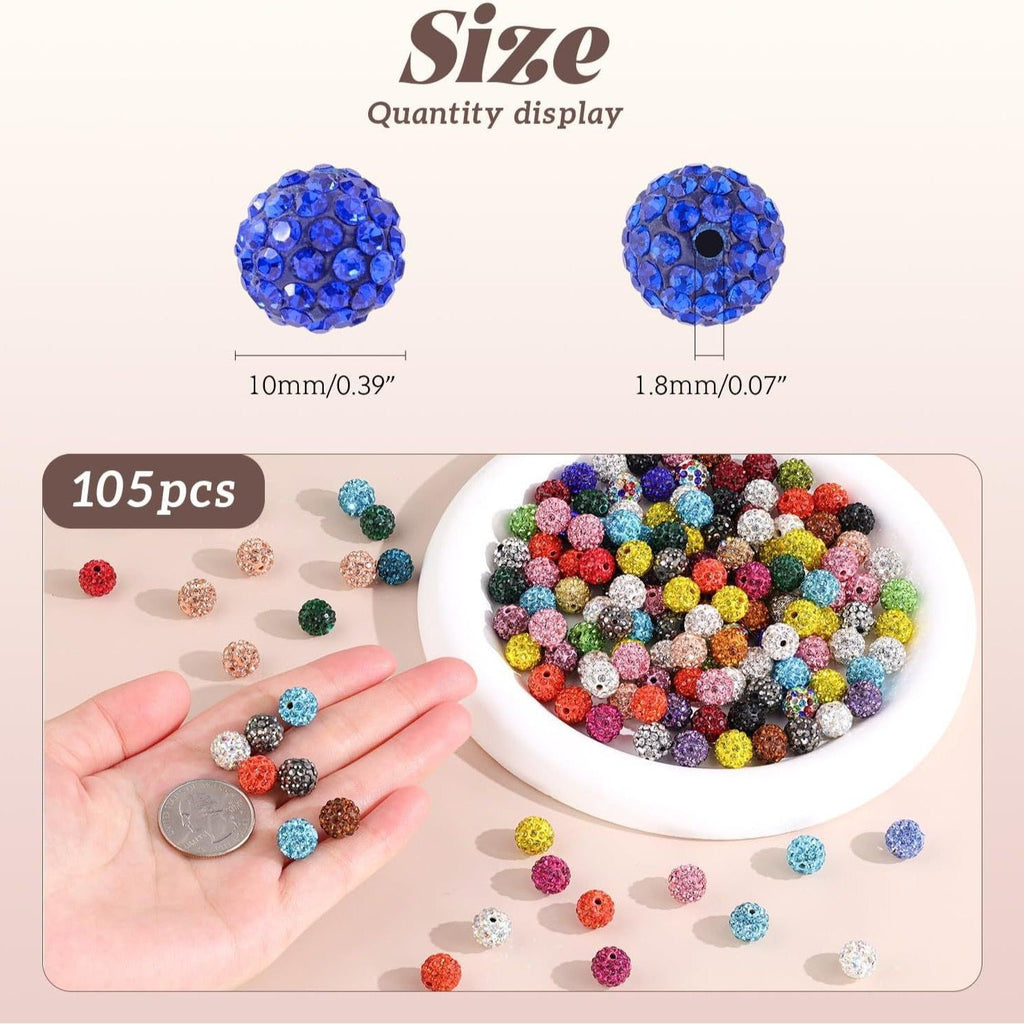 100pcs 10mm Rhinestone Beads Shiny Round Disco Ball Beads Bulk, Sparkle Crystal Clay