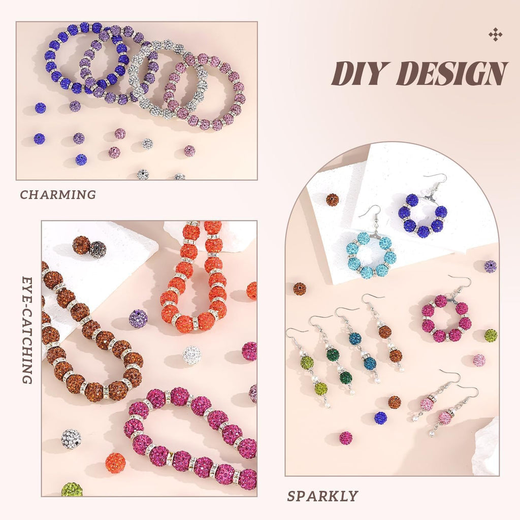 100pcs 10mm Rhinestone Beads Shiny Round Disco Ball Beads Bulk, Sparkle Crystal Clay