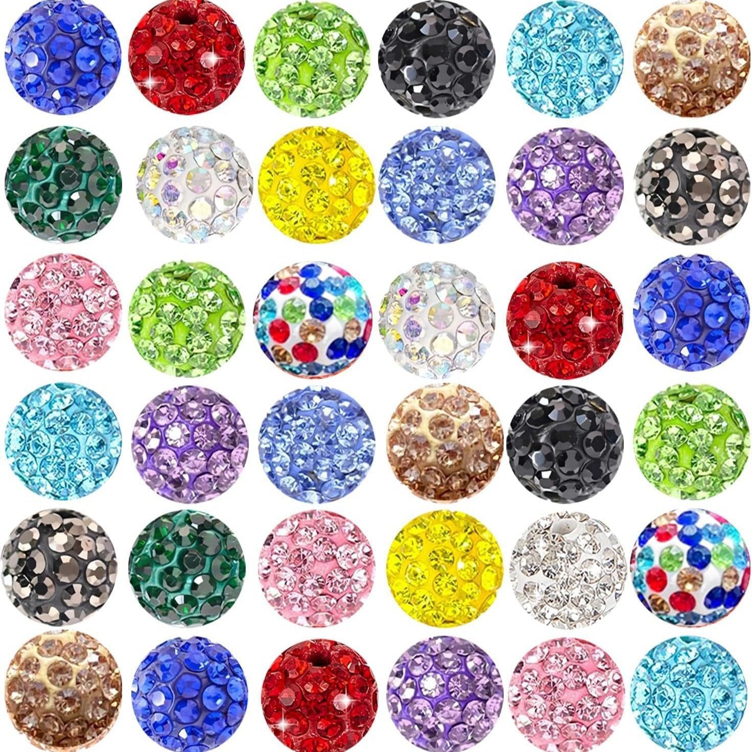 100pcs 10mm Rhinestone Beads Shiny Round Disco Ball Beads Bulk, Sparkle Crystal Clay