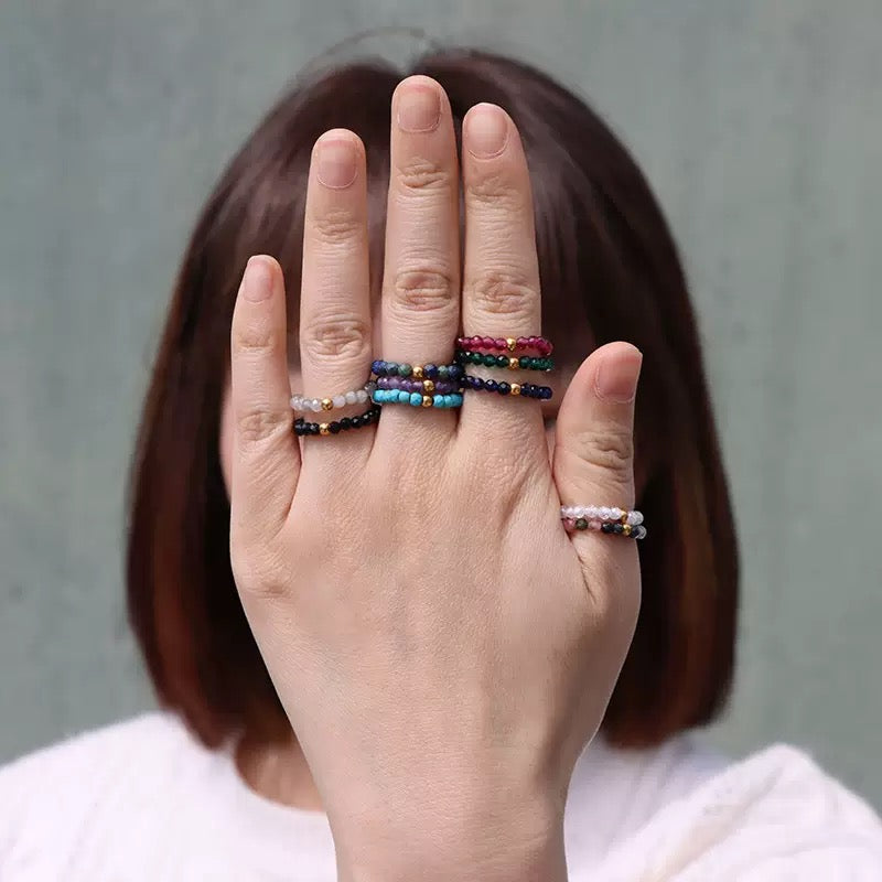 3mm Multi Round Faceted Bead Ring Elastic Rings Stackable