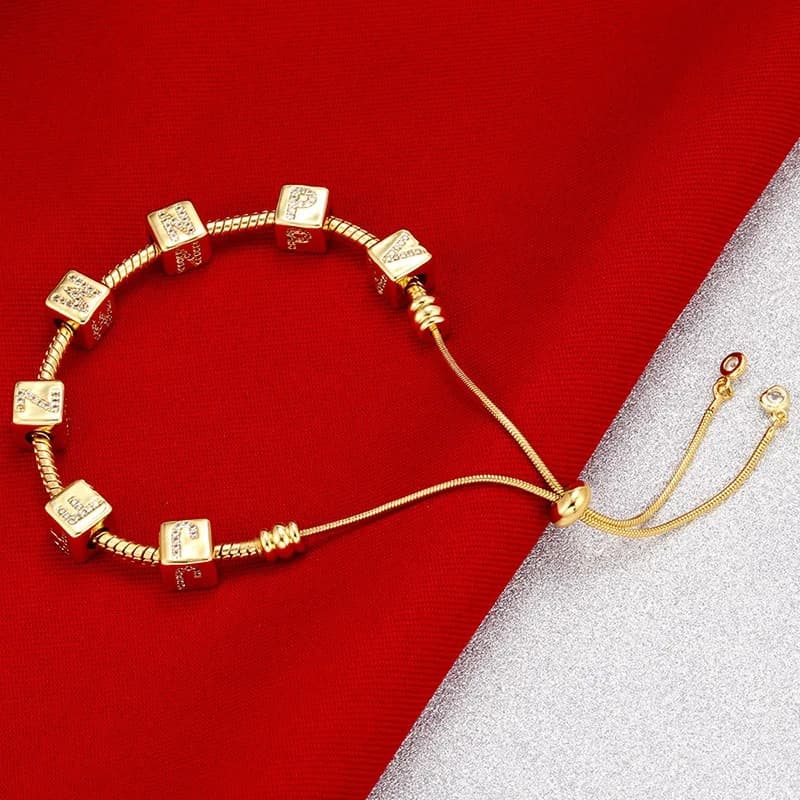 1PCS Gold Color 8x8mm Square A-Z Letter Beads
