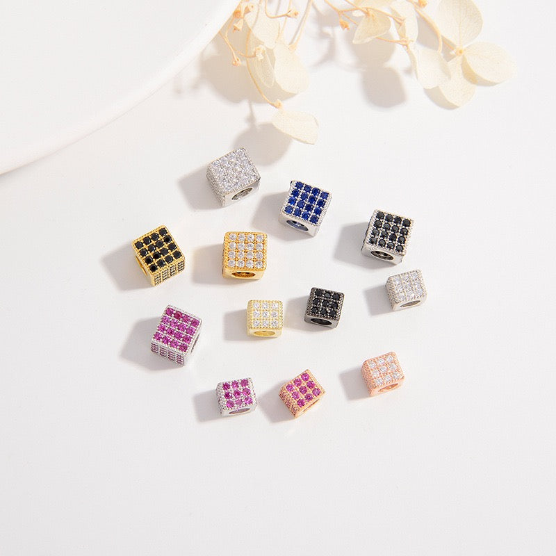 1Pcs Brass Cubic Zirconia Square Spacer Beads