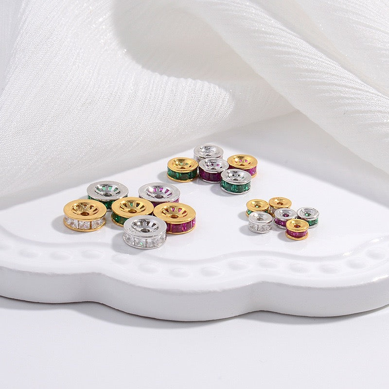 1PCS Brass Zircon Wheel Spacer Beads