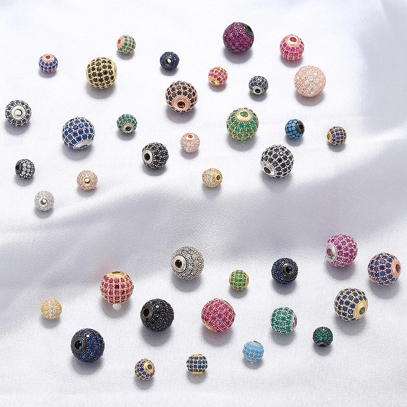 High Quality Brass Cubic Zirconia Round Spacer Beads 6mm/8mm/10mm