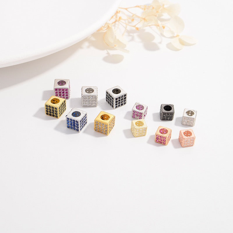 1Pcs Brass Cubic Zirconia Square Spacer Beads