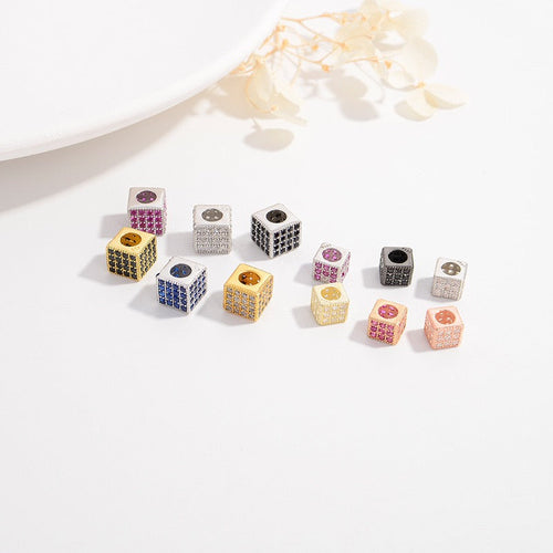 1Pcs Brass Cubic Zirconia Square Spacer Beads