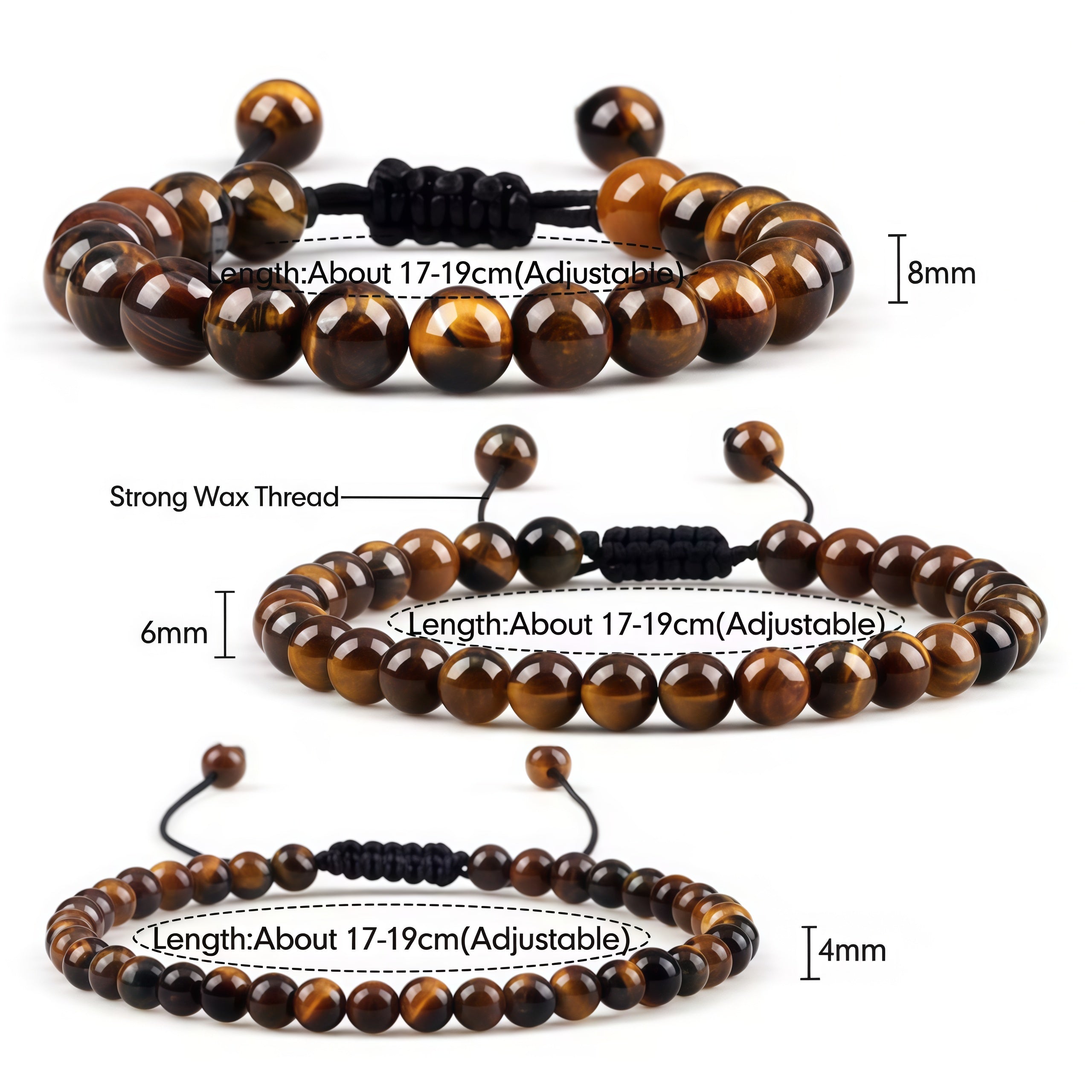 Beads Bracelet Adjustable Rope String Braided Bracelets 4mm 6mm 8mm