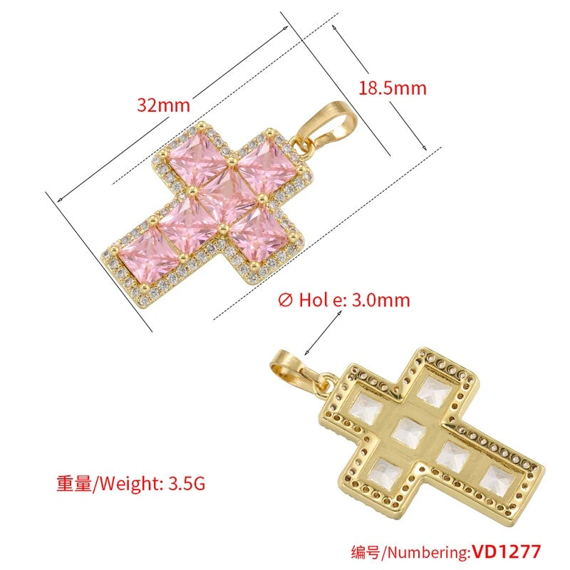 1Pcs Cross Pendants Brass Cubic Zirconia Cross Charms Necklaces