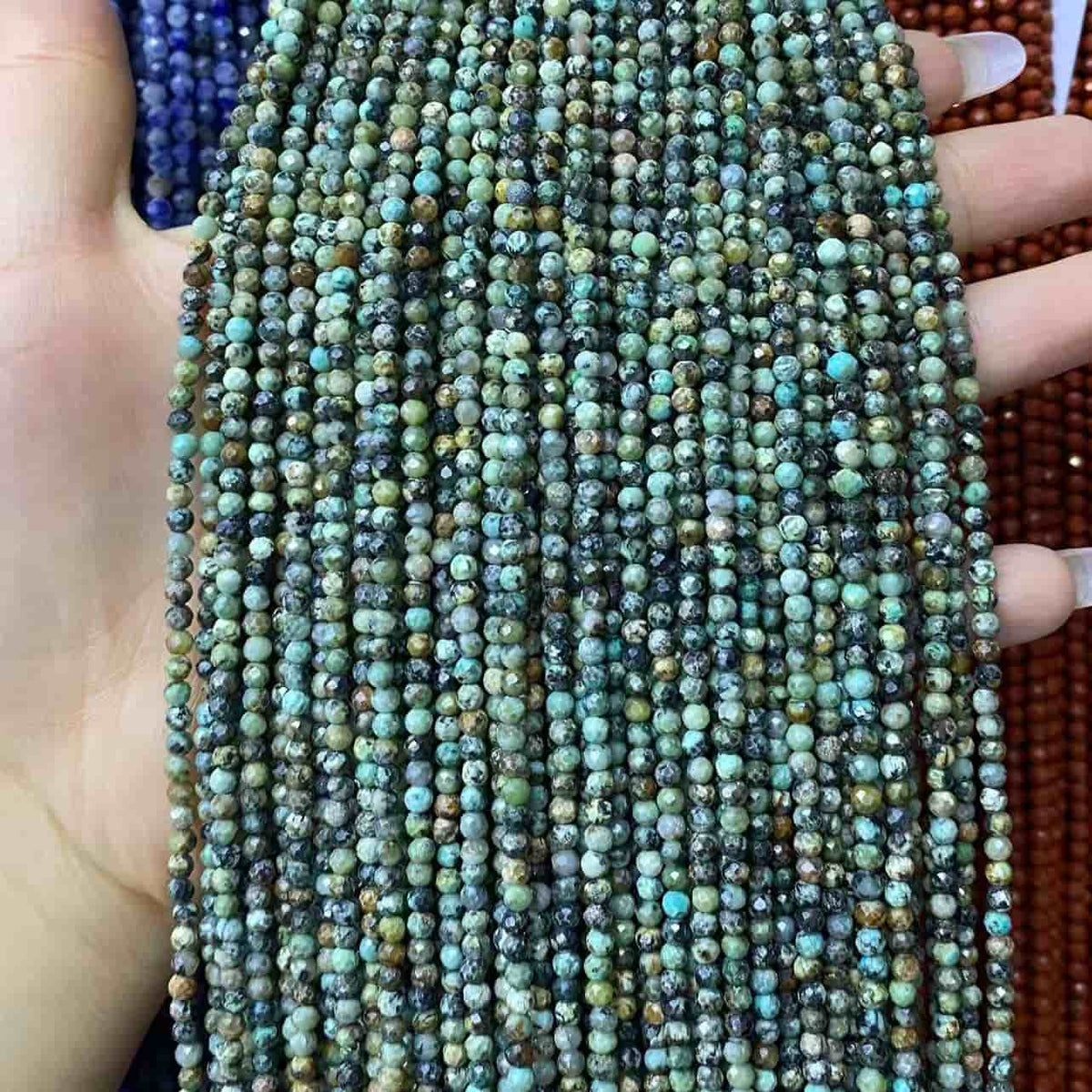 African Turqouise Tiny Faceted Round Beads 2mm 3mm 4mm