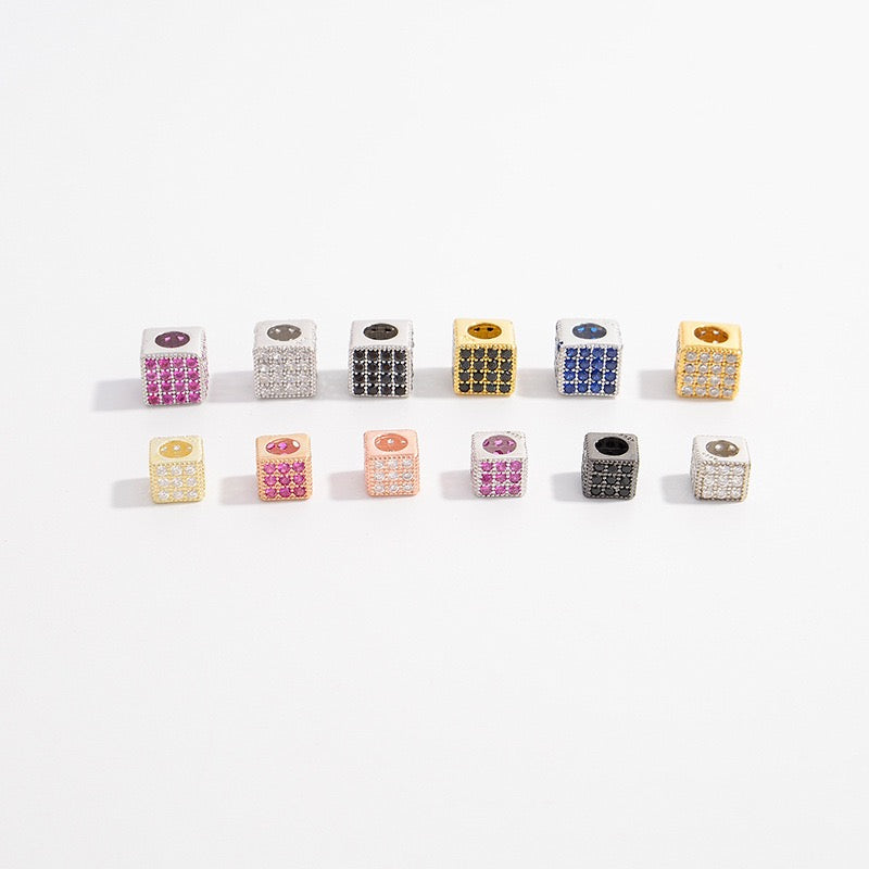 1Pcs Brass Cubic Zirconia Square Spacer Beads