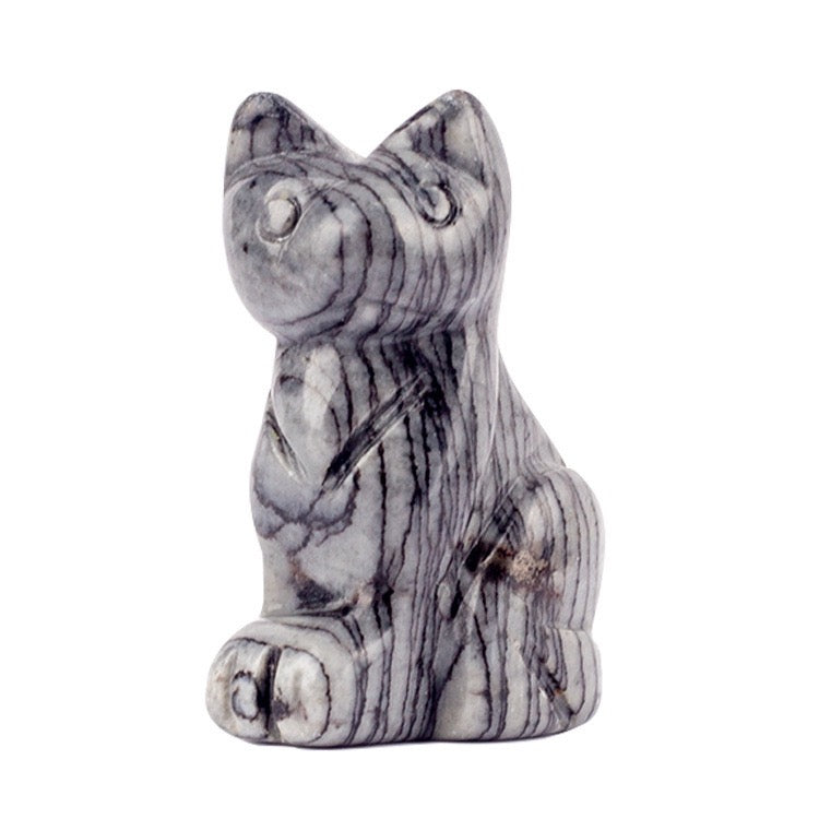 Cat Statue Hand Carved Animal Figurine