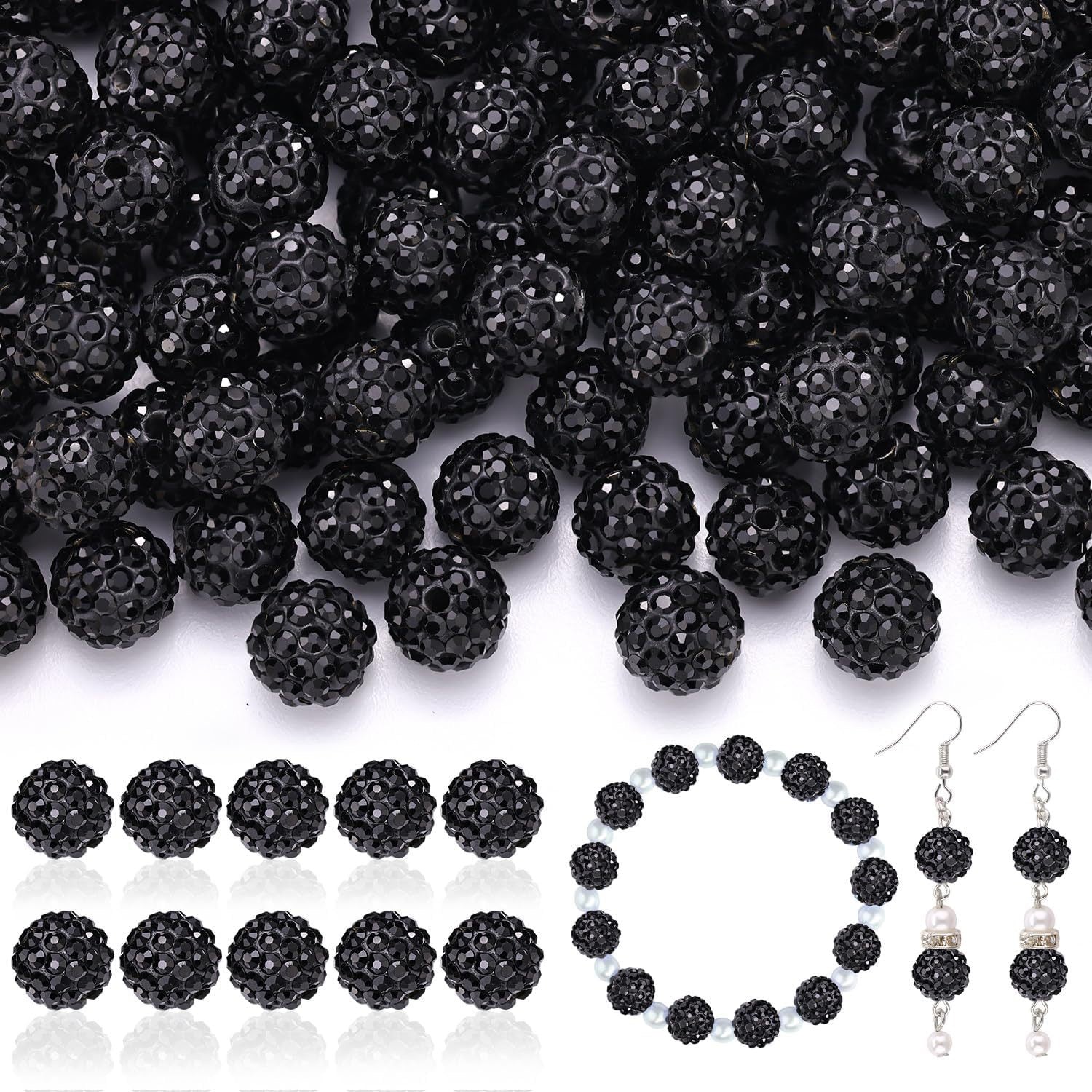100pcs 10mm Rhinestone Beads Shiny Round Disco Ball Beads Bulk, Sparkle Crystal Clay