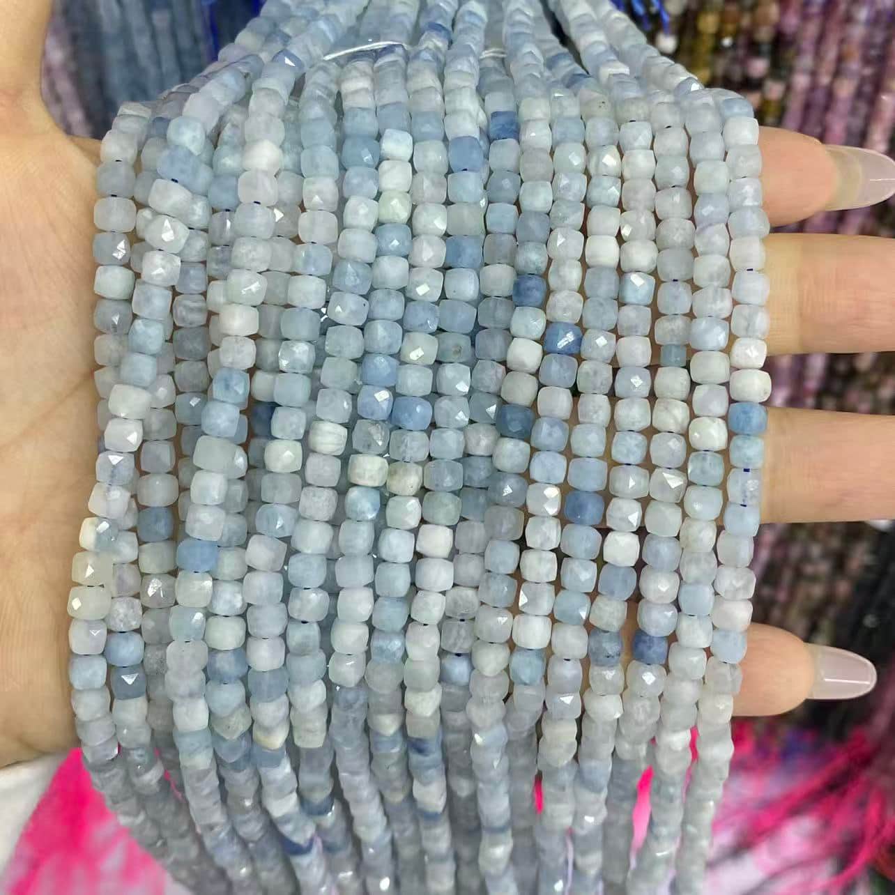 Square Faceted Beads 4-5MM Gemstone/Quartz/Jasper/Agate