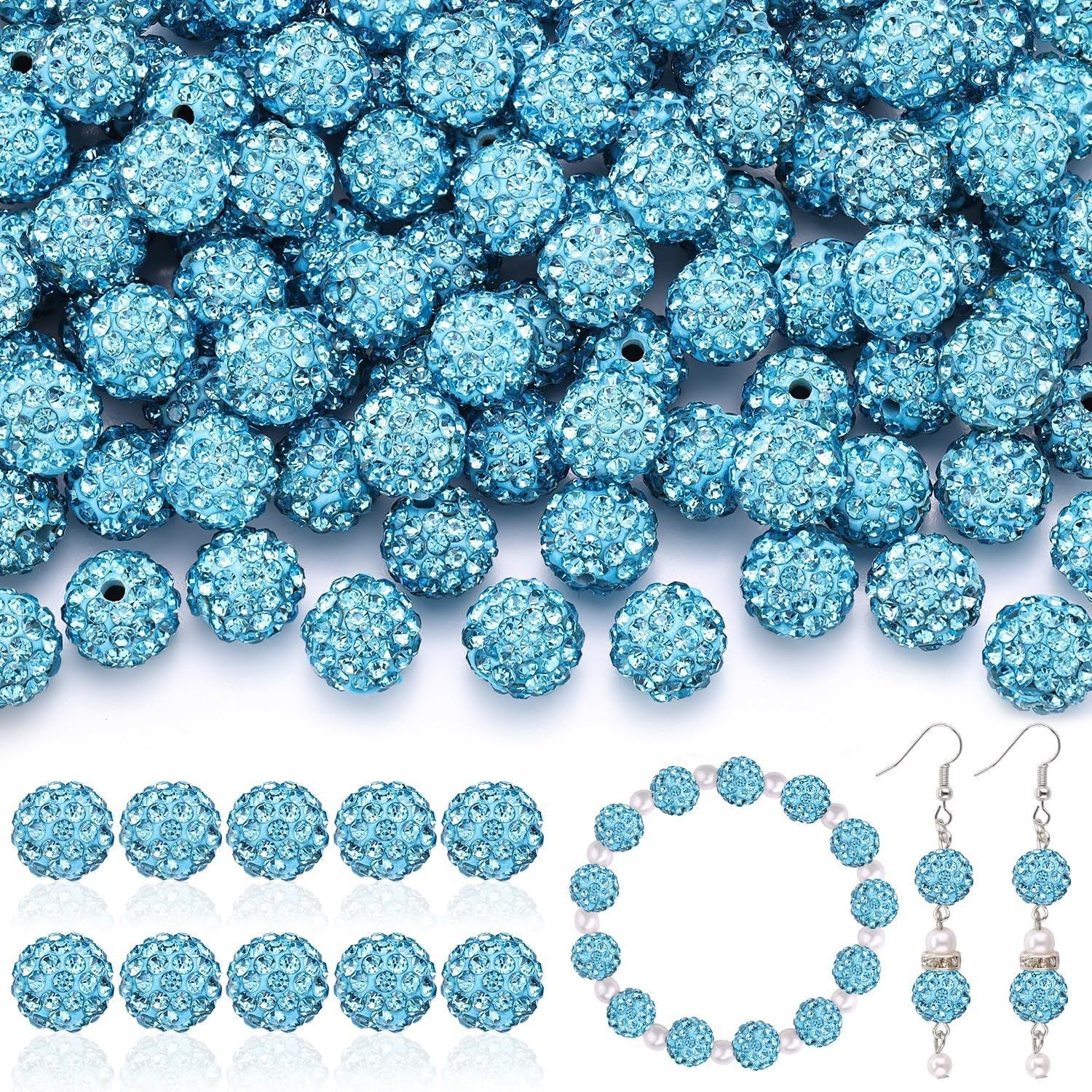 100pcs 10mm Rhinestone Beads Shiny Round Disco Ball Beads Bulk, Sparkle Crystal Clay
