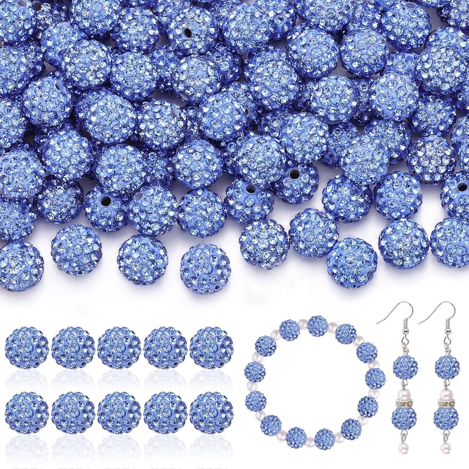 100pcs 10mm Rhinestone Beads Shiny Round Disco Ball Beads Bulk, Sparkle Crystal Clay