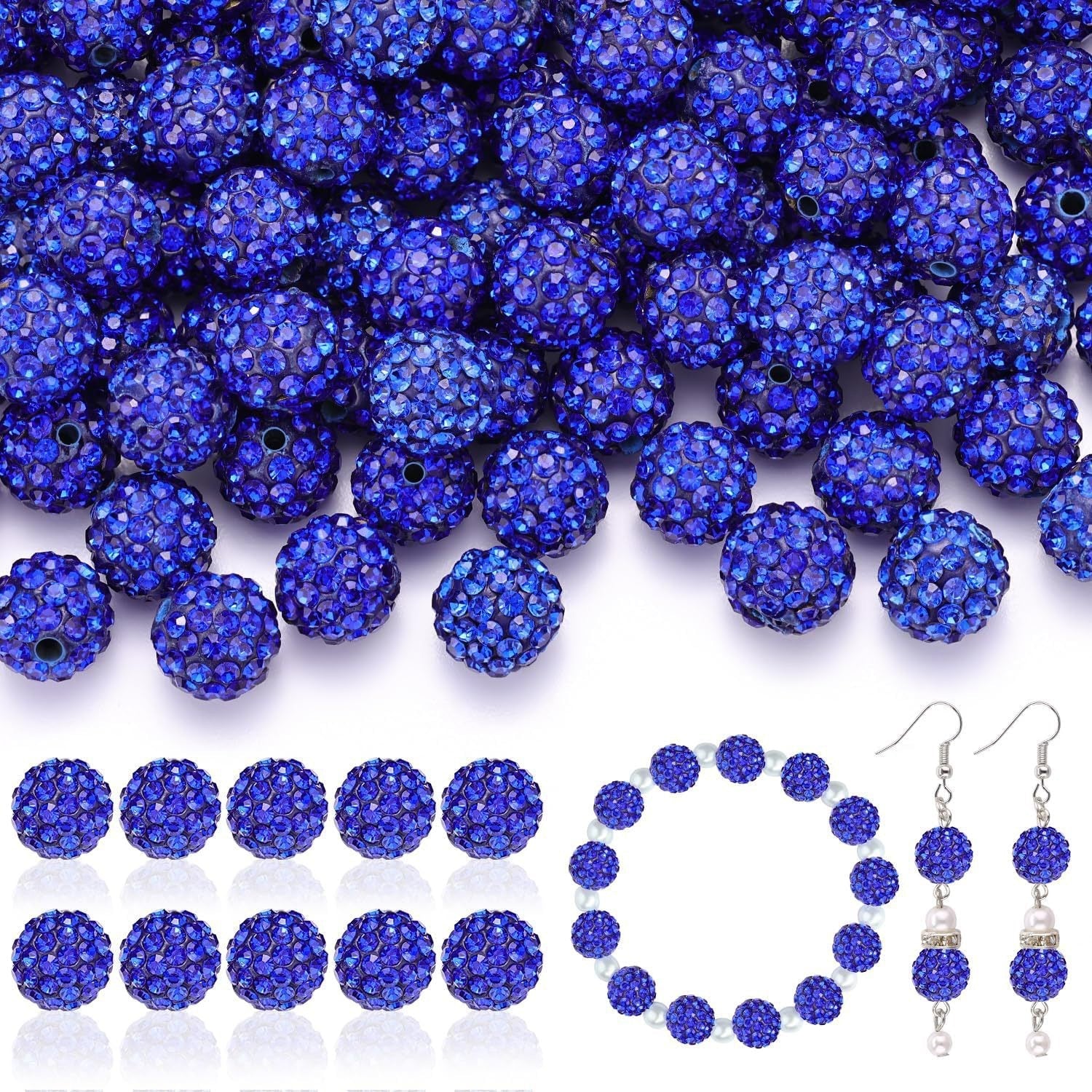 100pcs 10mm Rhinestone Beads Shiny Round Disco Ball Beads Bulk, Sparkle Crystal Clay