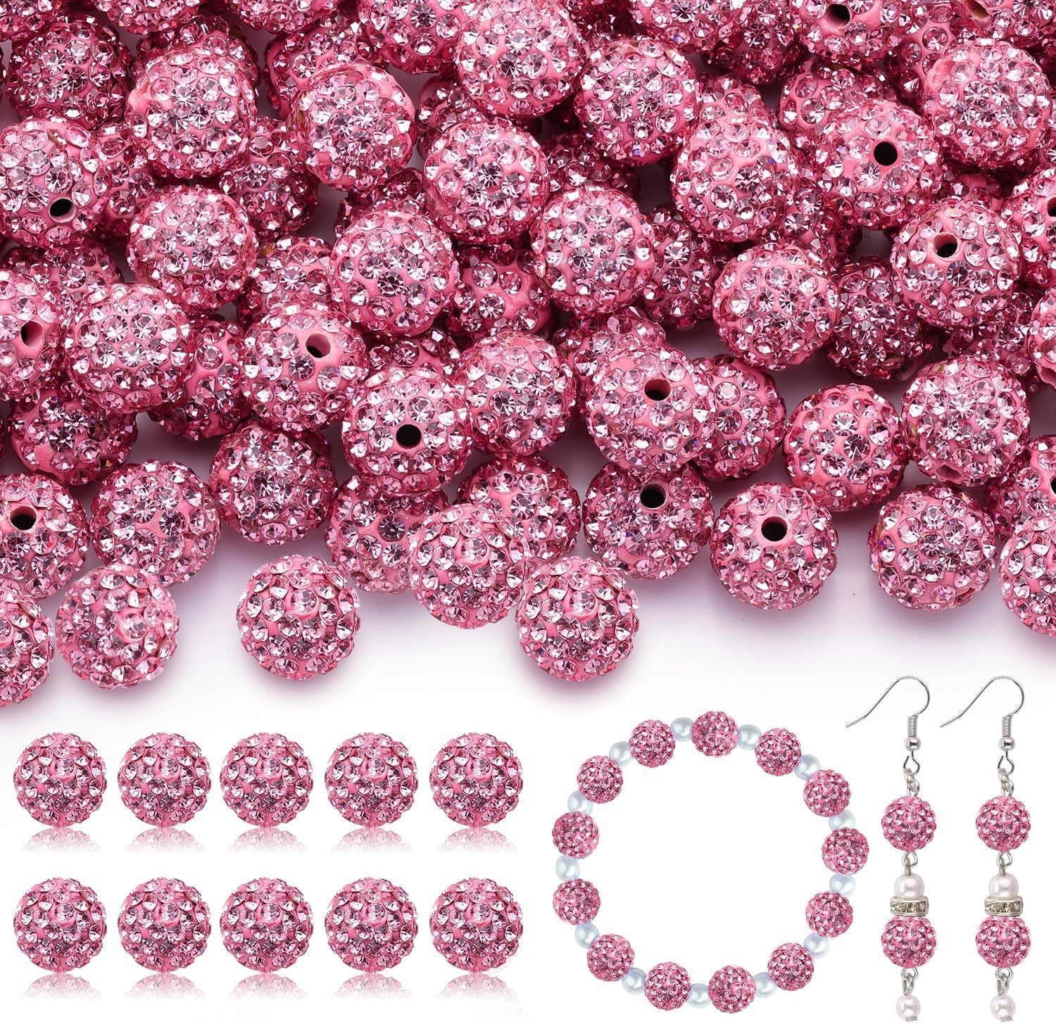 100pcs 10mm Rhinestone Beads Shiny Round Disco Ball Beads Bulk, Sparkle Crystal Clay