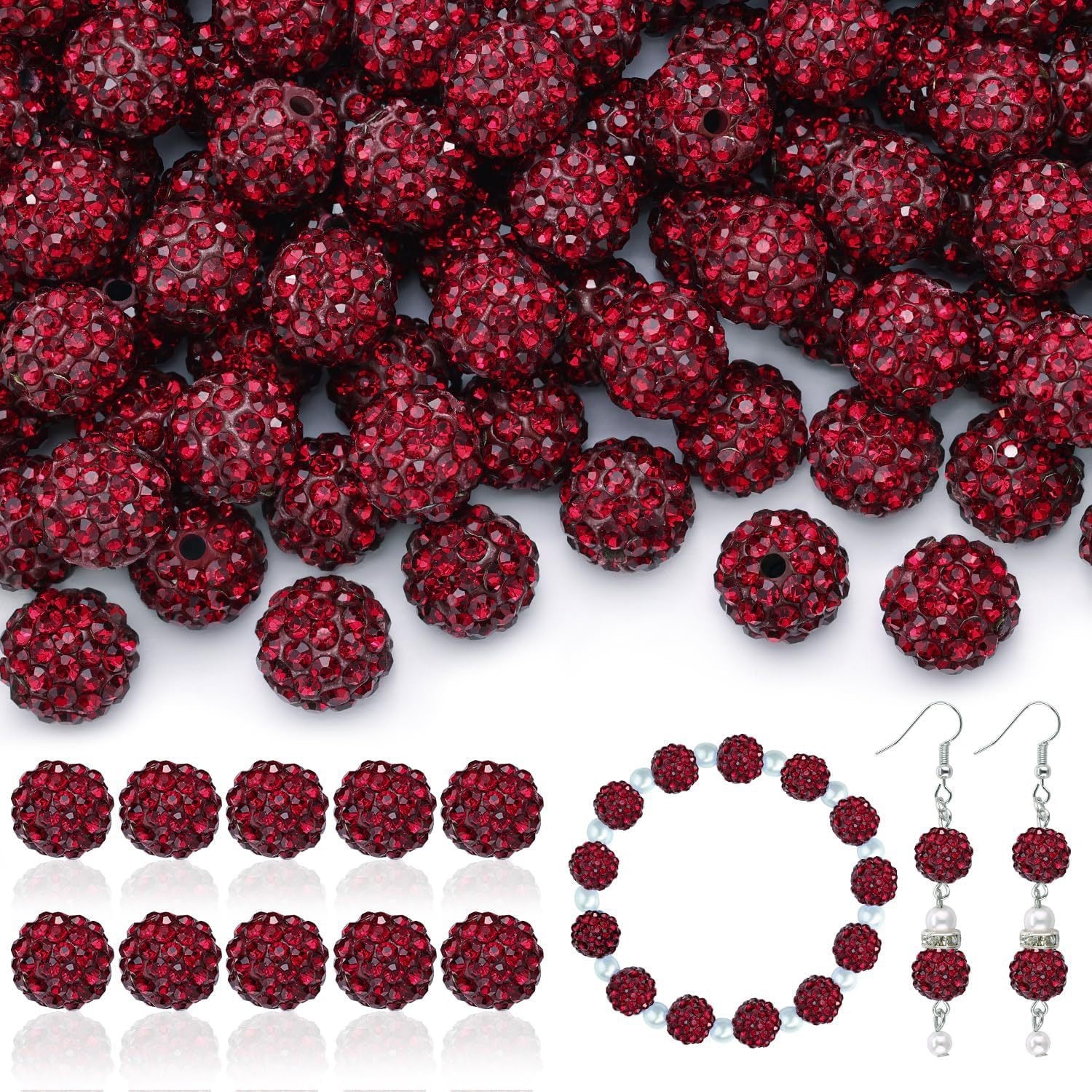 100pcs 10mm Rhinestone Beads Shiny Round Disco Ball Beads Bulk, Sparkle Crystal Clay