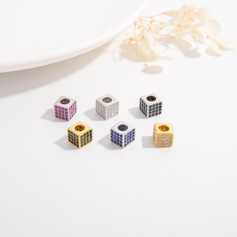1Pcs Brass Cubic Zirconia Square Spacer Beads