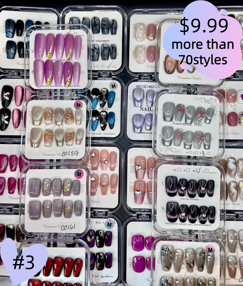#3 Press-On Nails Box | Handmade | Reusable | Glitter + Gems + Floral | French Tips
