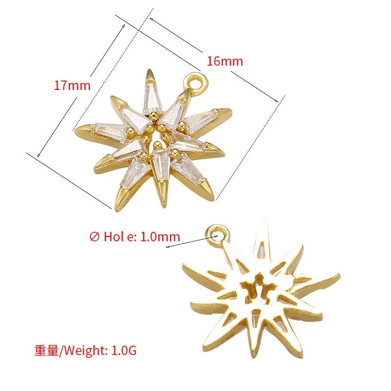 1PCS Brass Crystal Multi-Angle Star Charm Pendant