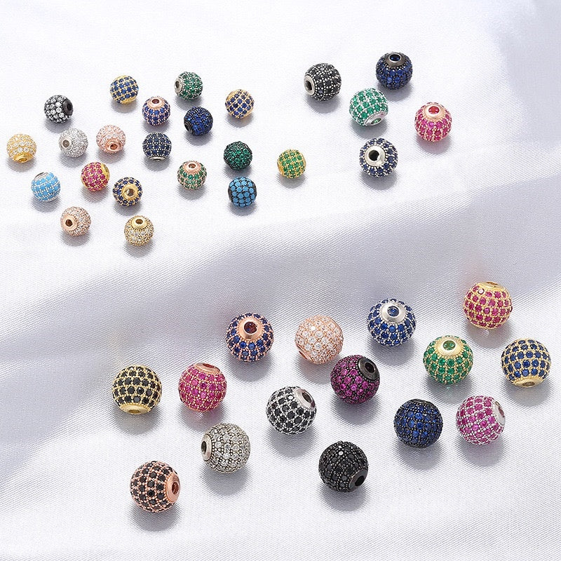 High Quality Brass Cubic Zirconia Round Spacer Beads 6mm/8mm/10mm