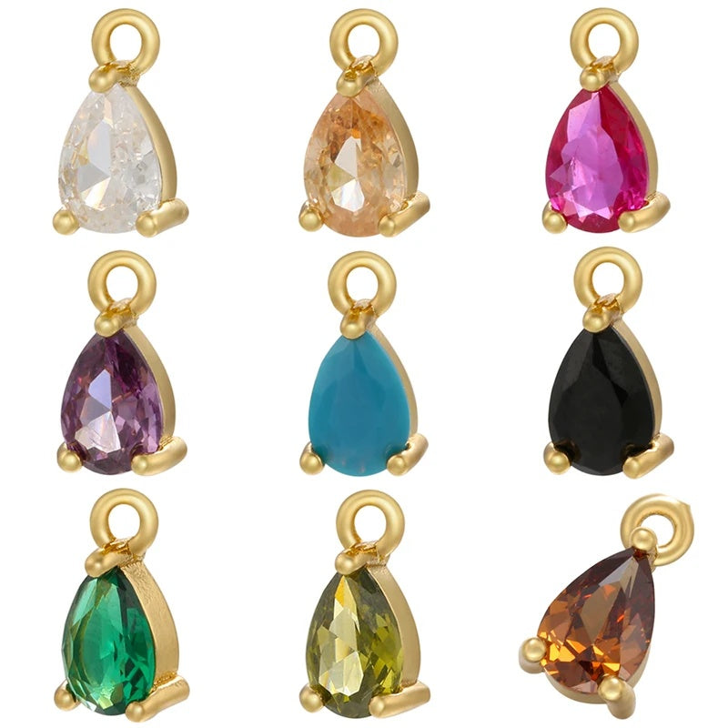 1PCS Brass CZ Water Drop Charms Pendants