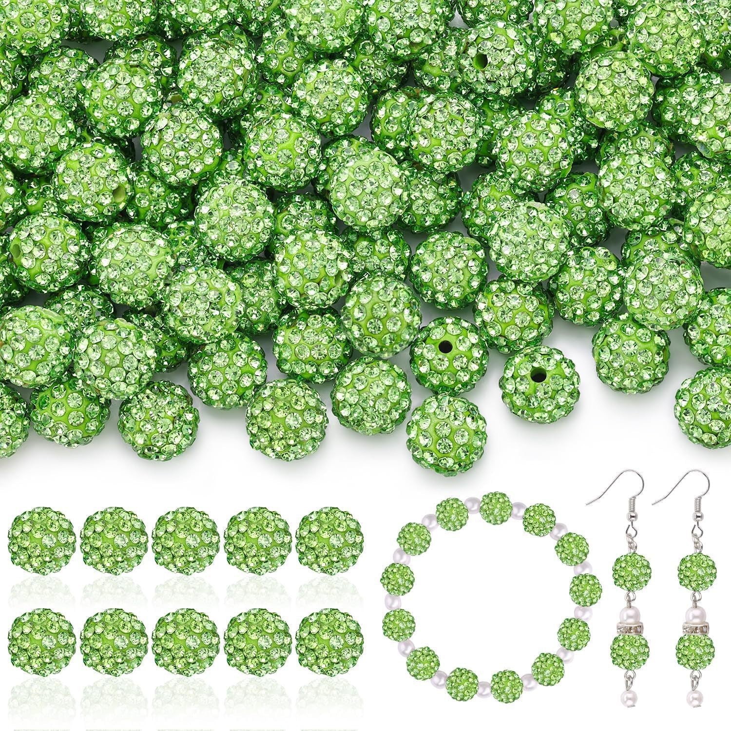 100pcs 10mm Rhinestone Beads Shiny Round Disco Ball Beads Bulk, Sparkle Crystal Clay