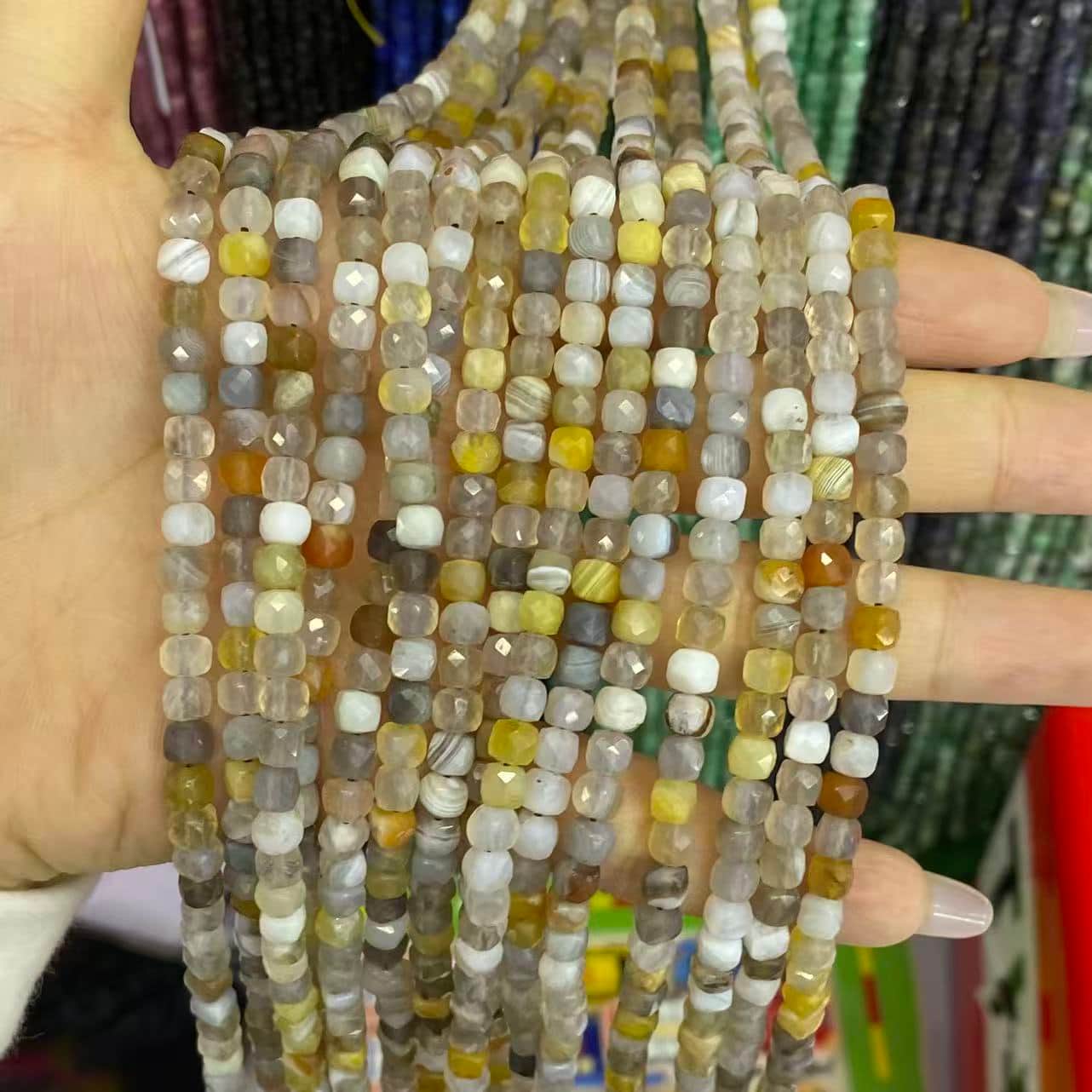 Square Faceted Beads 4-5MM Gemstone/Quartz/Jasper/Agate