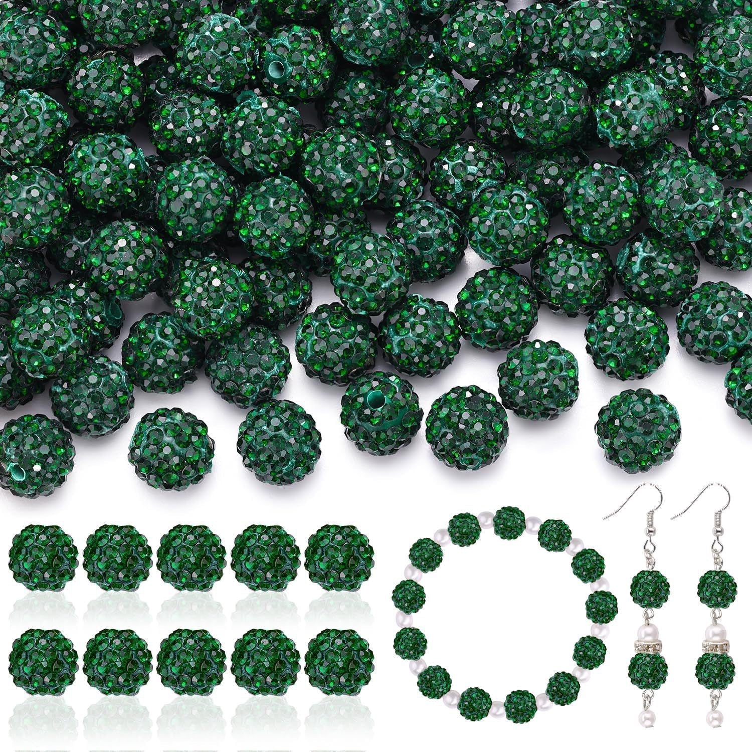 100pcs 10mm Rhinestone Beads Shiny Round Disco Ball Beads Bulk, Sparkle Crystal Clay