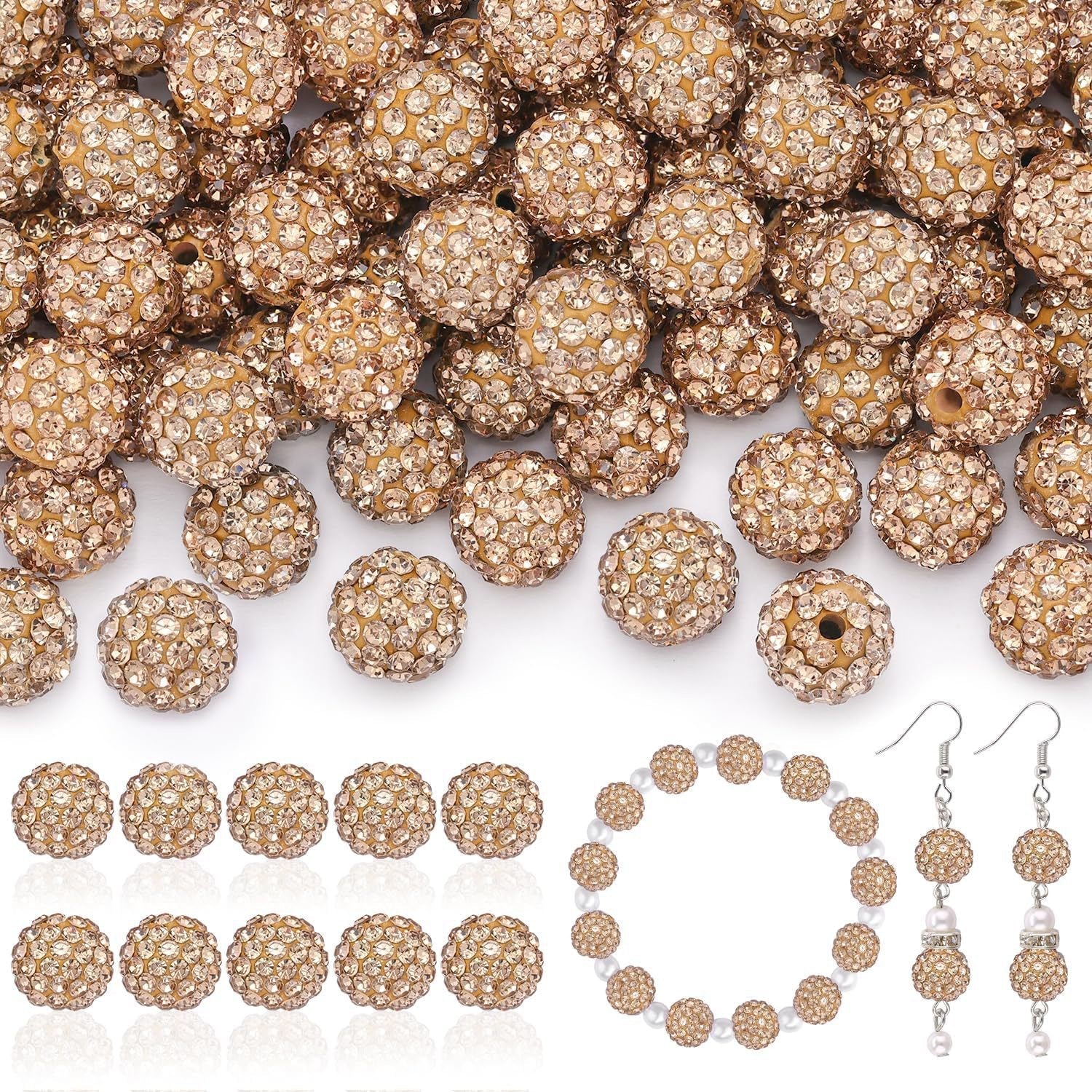 100pcs 10mm Rhinestone Beads Shiny Round Disco Ball Beads Bulk, Sparkle Crystal Clay