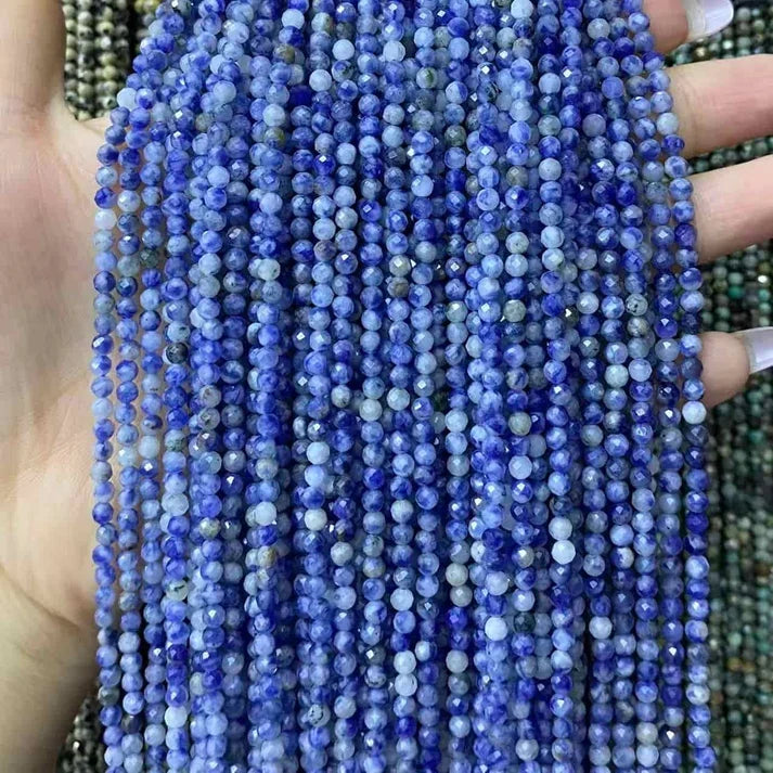 Blue Dalmatian Jasper Tiny Faceted Round Beads 2mm 3mm 4mm