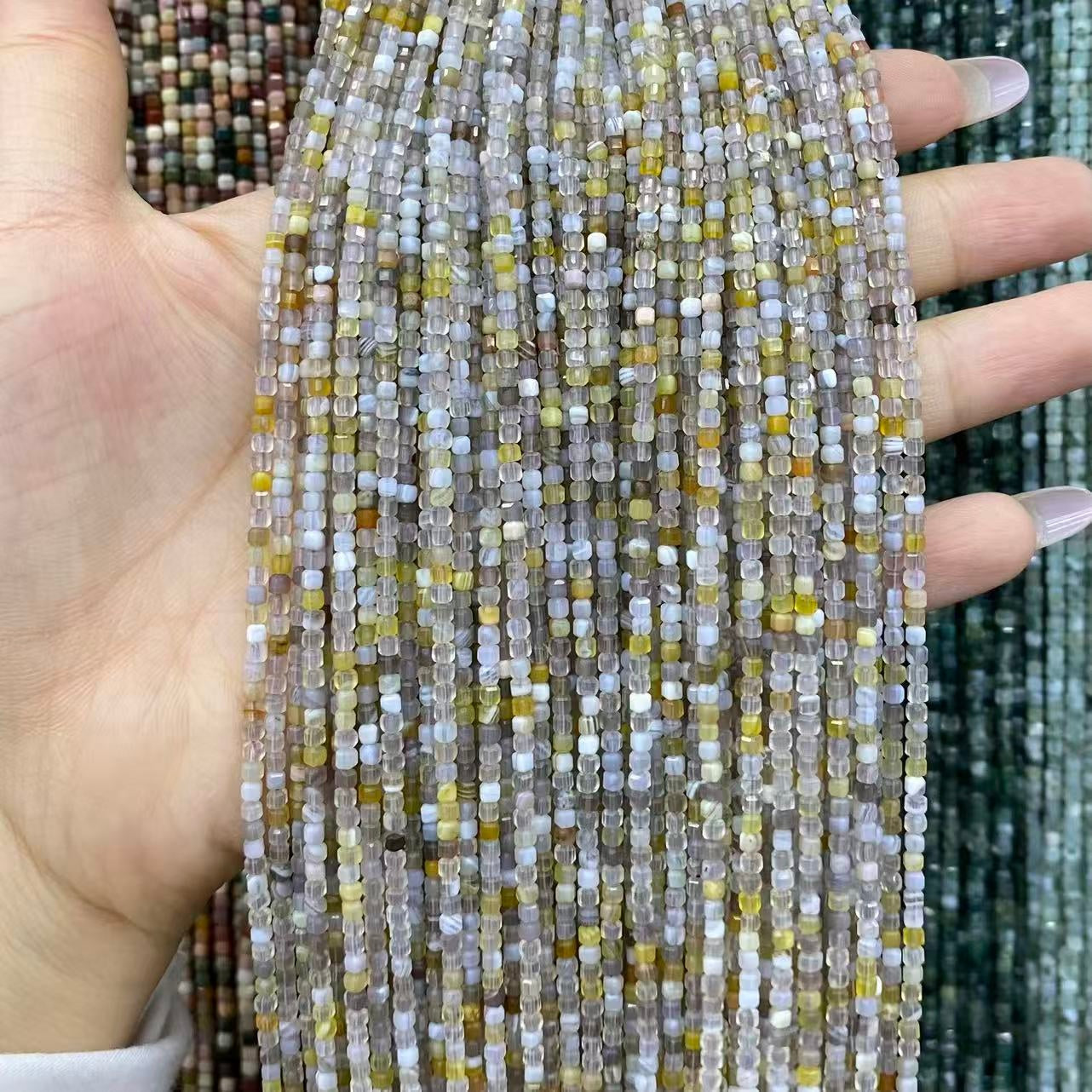 Tiny Square Faceted Beads 2-3mm Gemstone/Quartz/Jasper/Agate