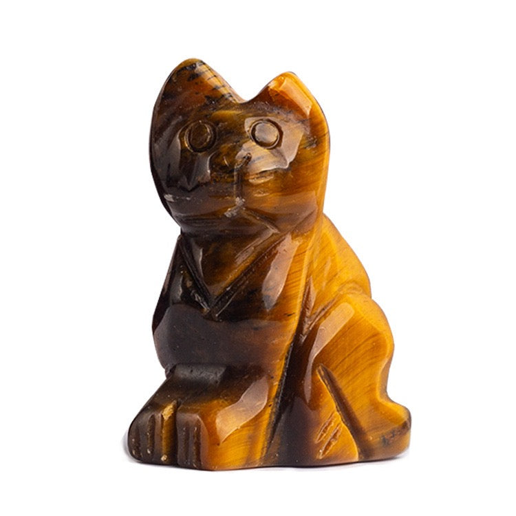 Cat Statue Hand Carved Animal Figurine