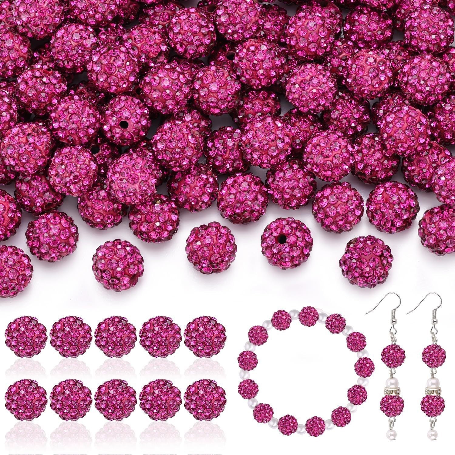 100pcs 10mm Rhinestone Beads Shiny Round Disco Ball Beads Bulk, Sparkle Crystal Clay