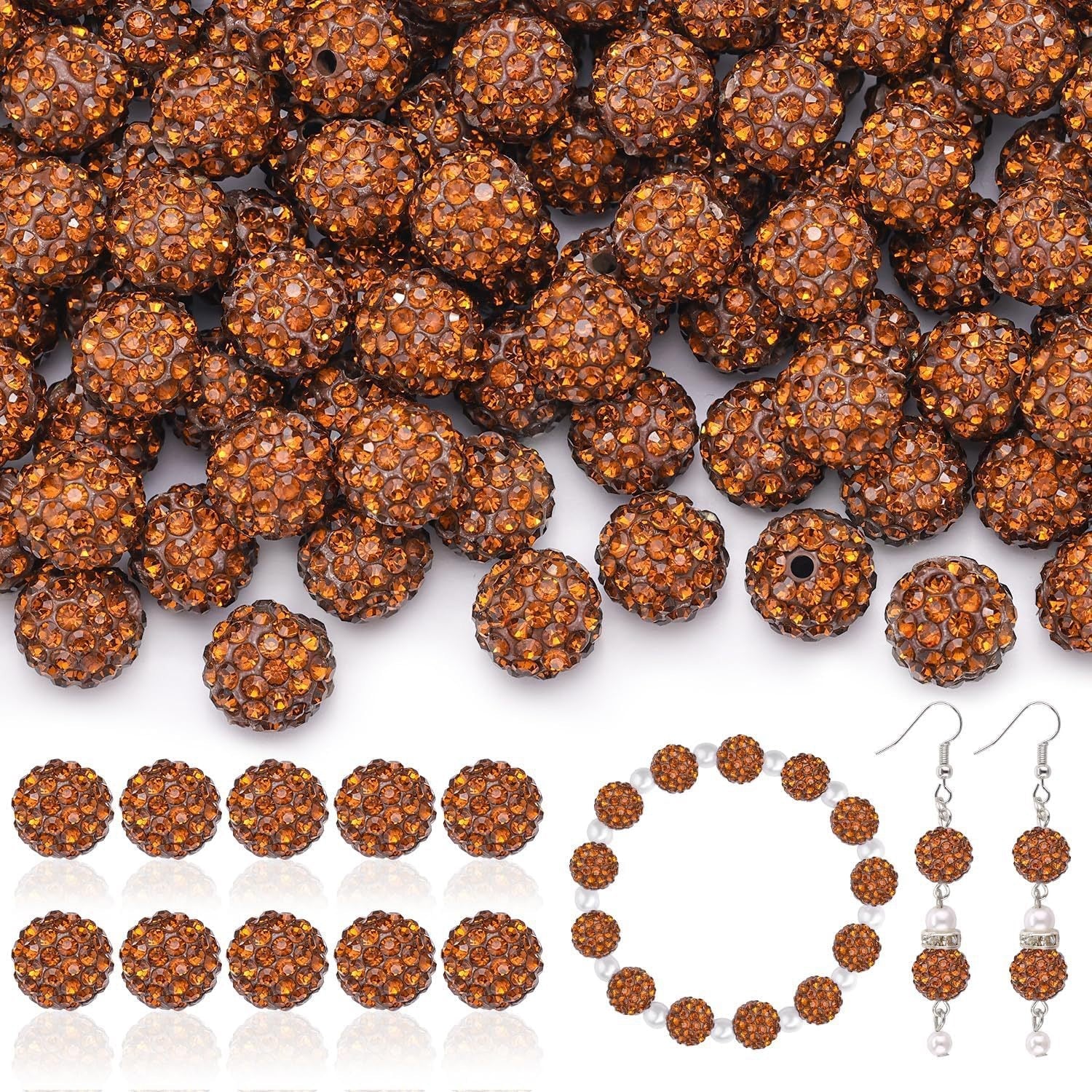 100pcs 10mm Rhinestone Beads Shiny Round Disco Ball Beads Bulk, Sparkle Crystal Clay