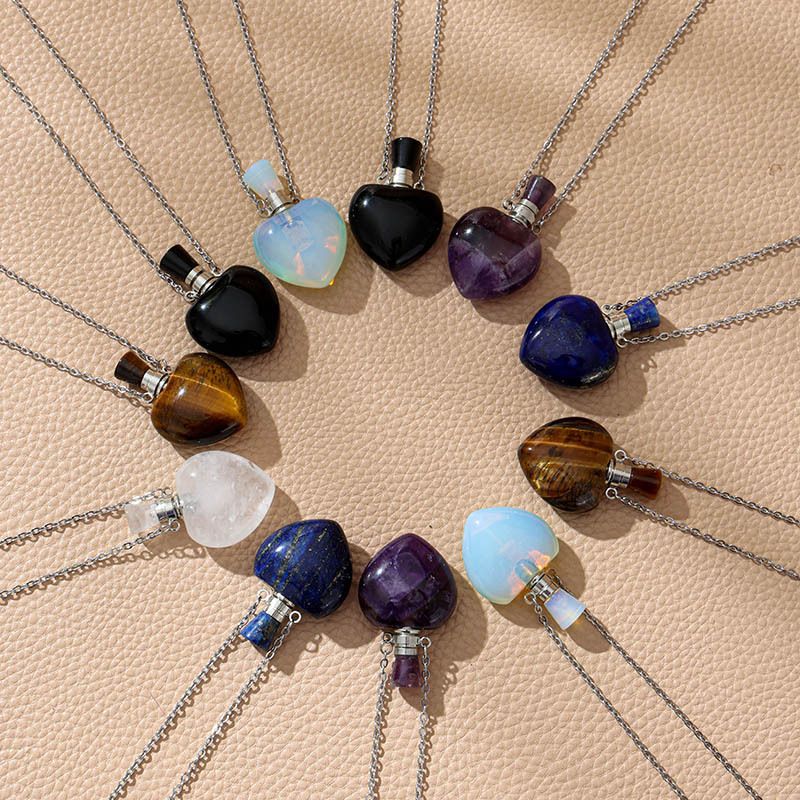 Healing Crystal Heart Shape Perfume Pendant Necklace