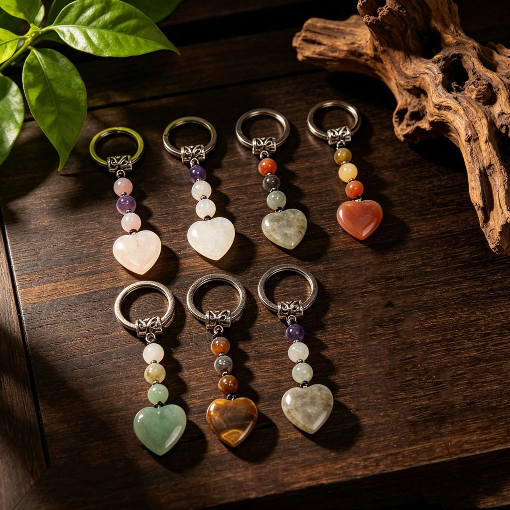 Healing Crystal Heart Shape Keychains Set