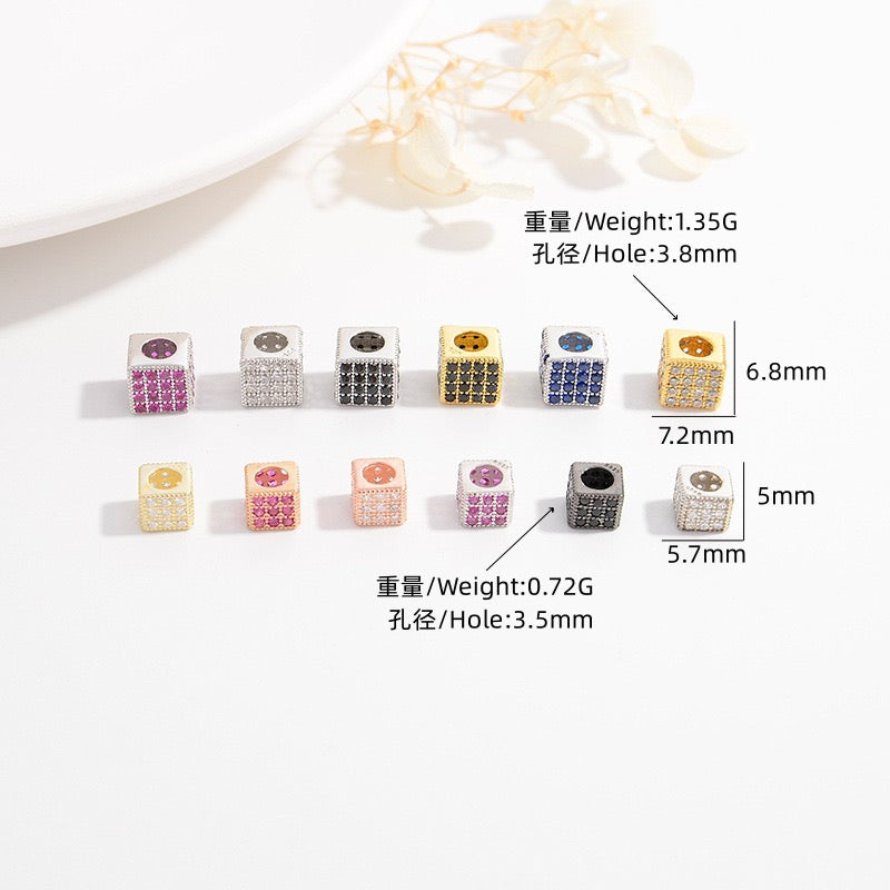 1Pcs Brass Cubic Zirconia Square Spacer Beads