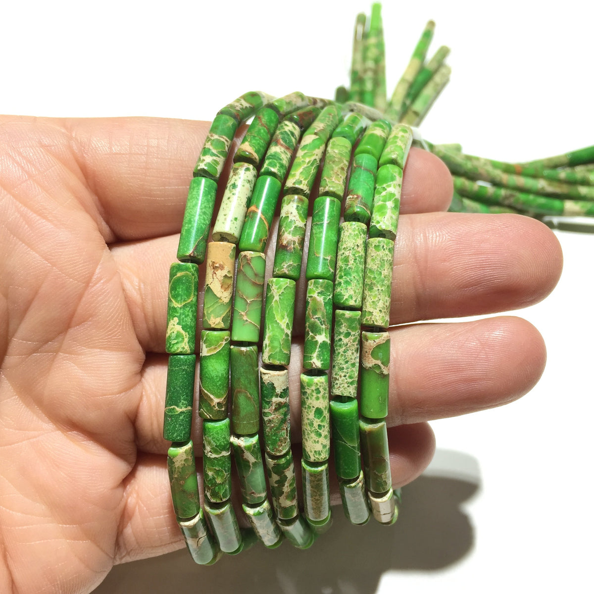 Cylindrical Tube Sea Sediment Japser Beads 4x13mm