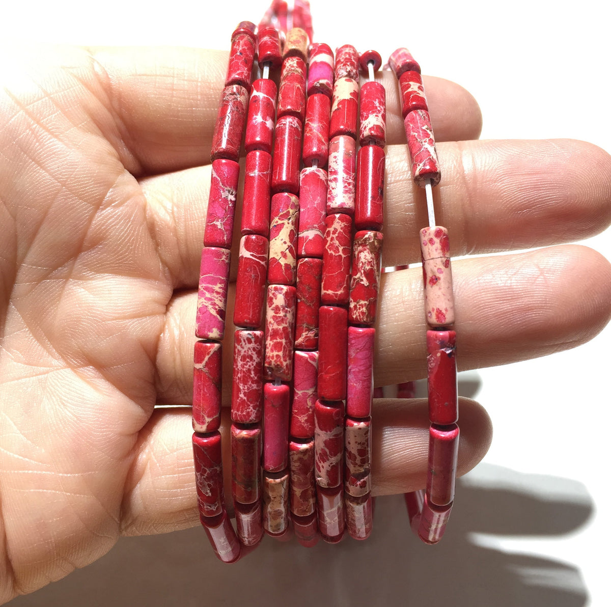 Cylindrical Tube Sea Sediment Japser Beads 4x13mm