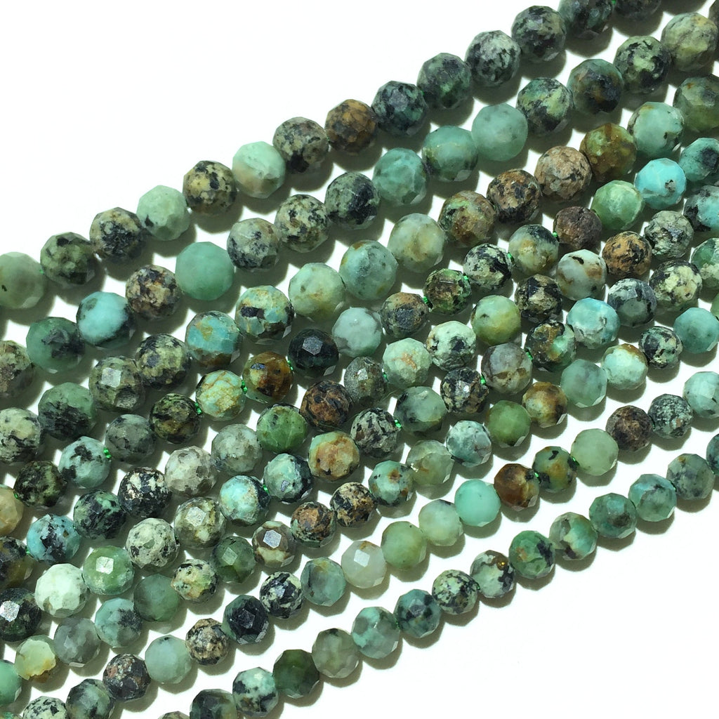 African Turqouise Tiny Faceted Round Beads 2mm 3mm 4mm