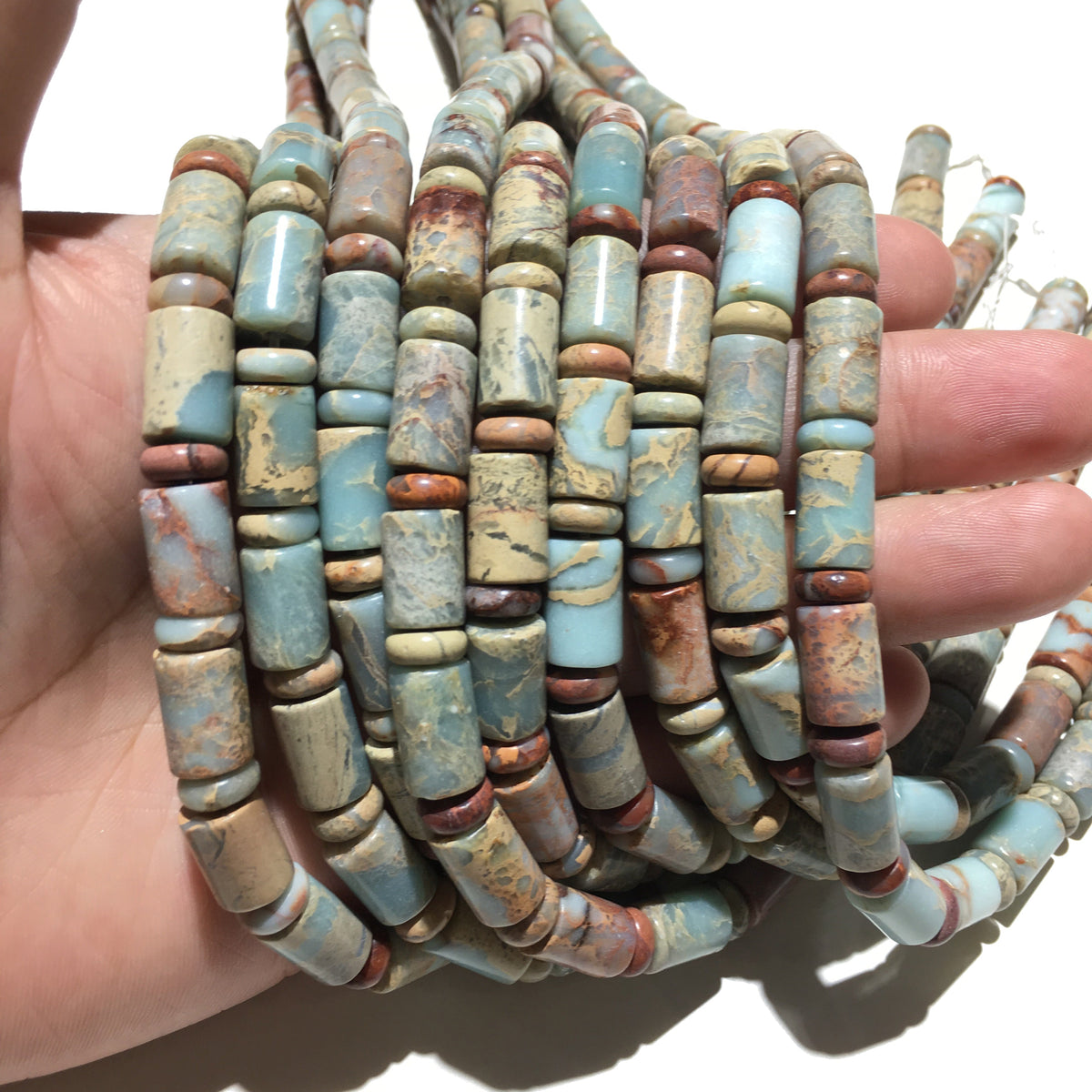 Cylinder Tube Shape Snake Skin Jasper Beads