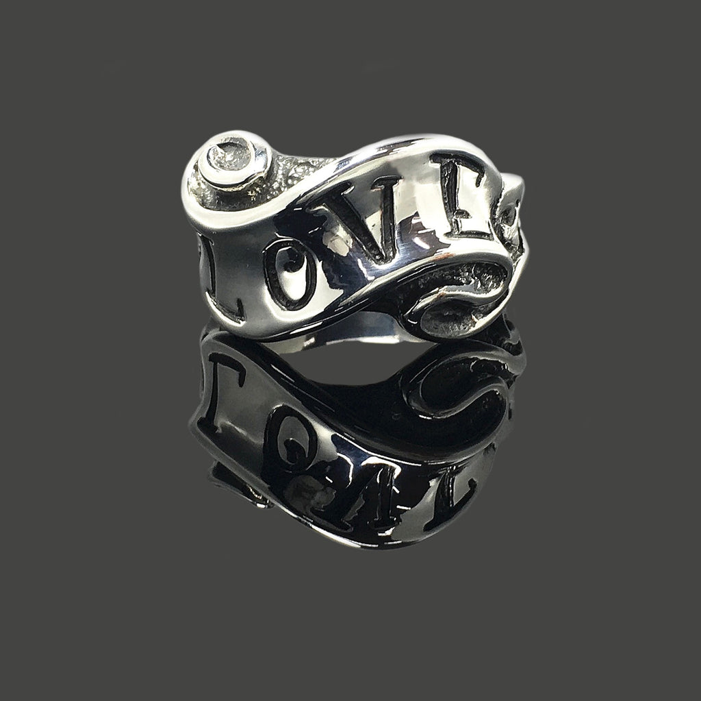 925 Sterling Silver Fashion Jewelry Retro Hand-Carved Letters Love Ring