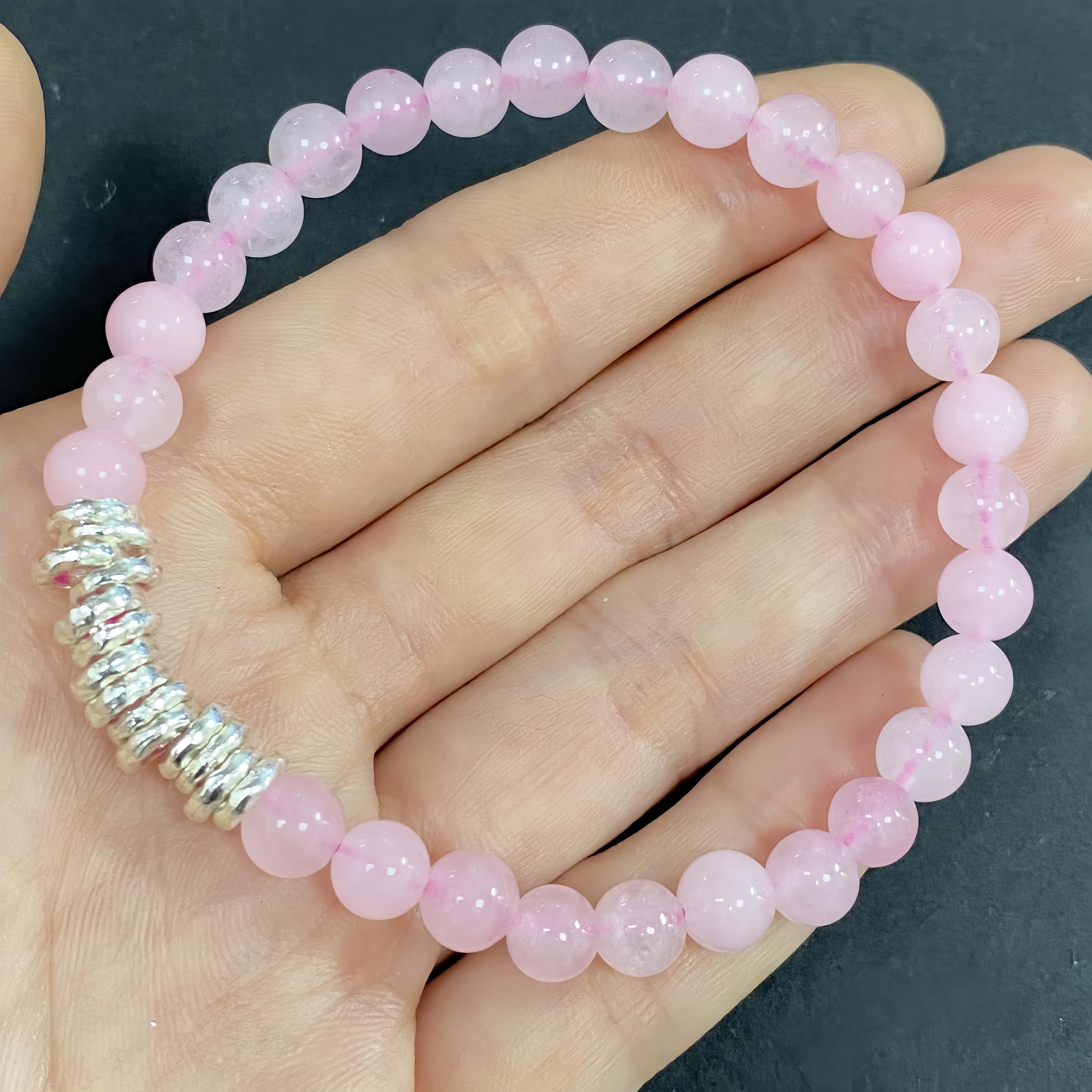 Sterling Silver Pink Rose Quartz Crystal Bracelet for Love and Relationship