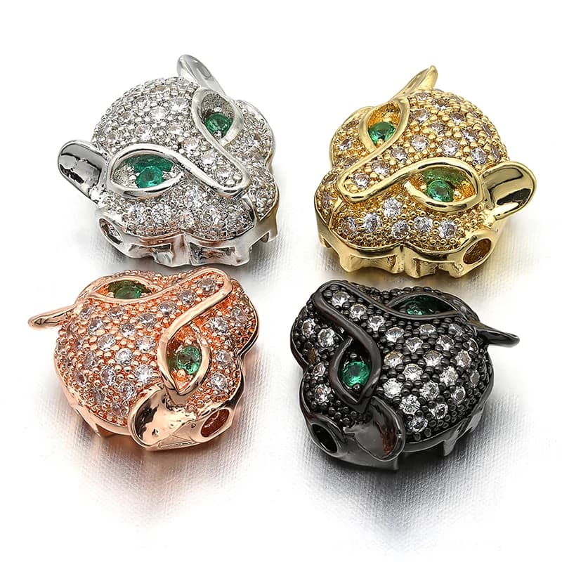 1PCS Brass Cubic Zirconia Leopard Head Beads