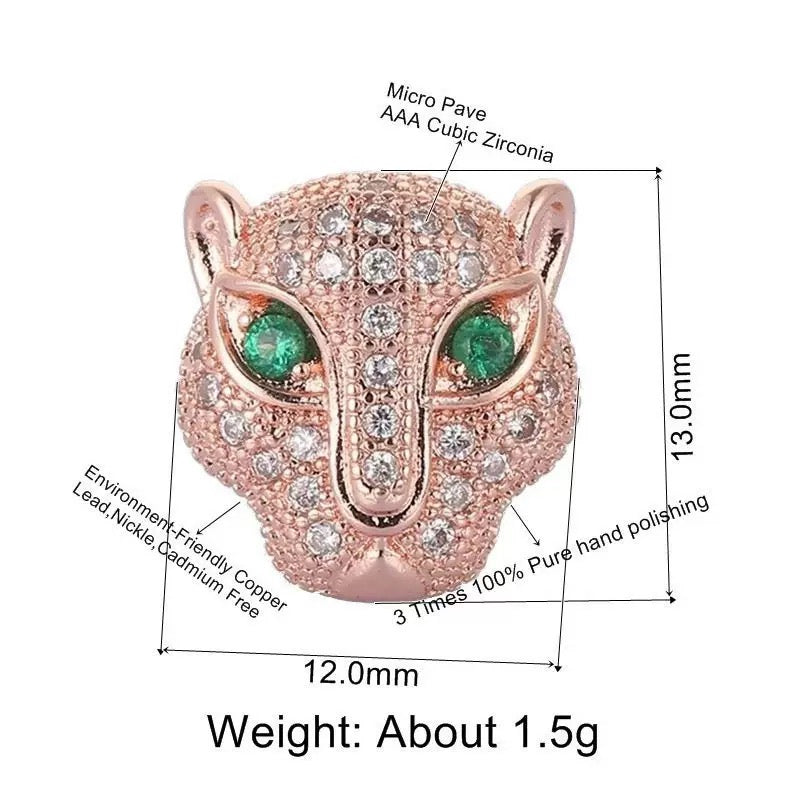 1PCS Brass Cubic Zirconia Leopard Head Beads