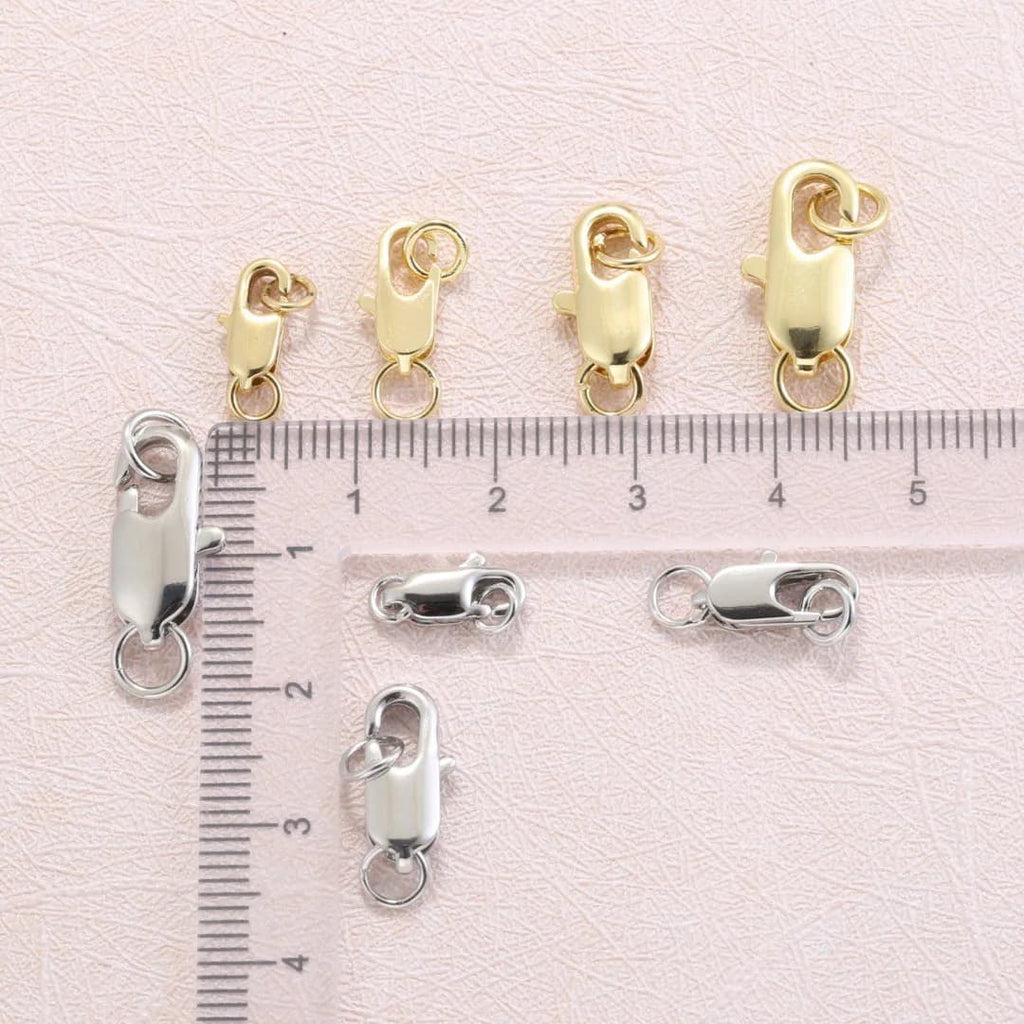10Pcs 18K Gold Plated Brass Lobster Clasp with Open Jump Rings