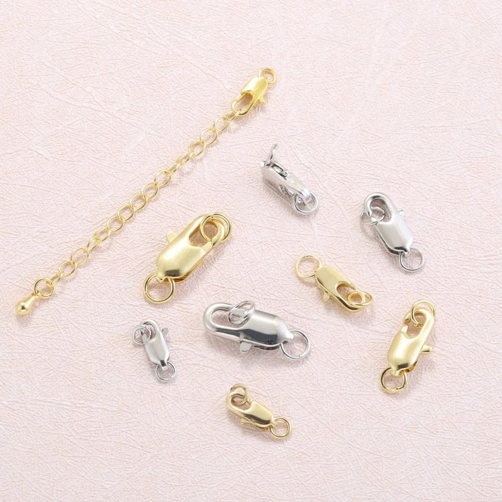 10Pcs 18K Gold Plated Brass Lobster Clasp with Open Jump Rings