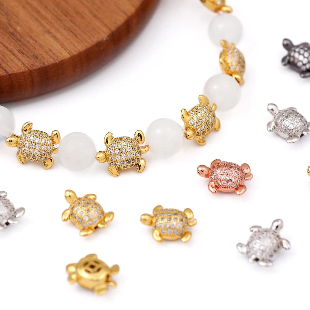 4PCS Brass Cubic Zirconia Turtle Beads